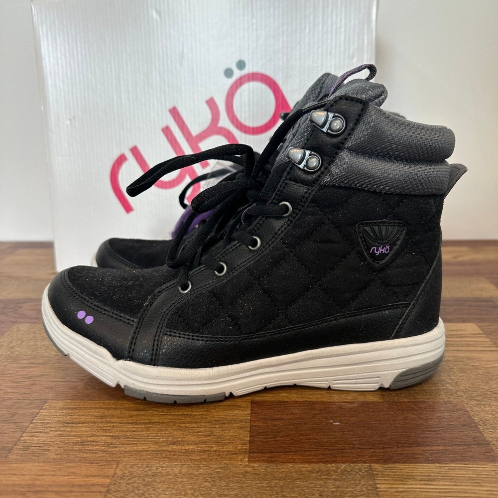 RYKA Womens Boots 7 Water Repellant Ankle Lace Outerwear Chukka Quilted Black - Picture 3 of 8